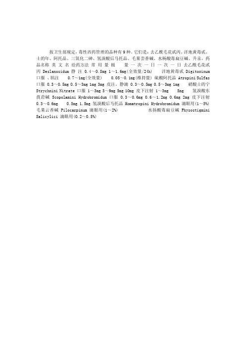 药理学辅导：毒性西药品种