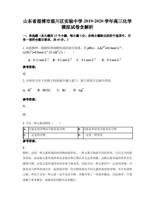 山东省淄博市淄川区实验中学2019-2020学年高三化学模拟试卷含解析