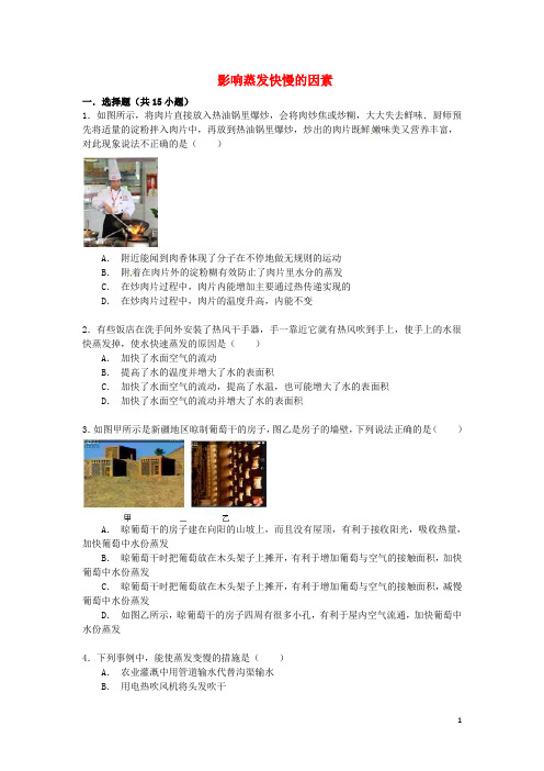 备战中考物理专项训练 影响蒸发快慢的因素(含解析)
