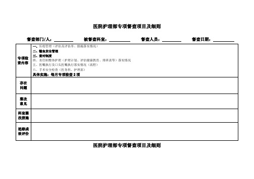 护理部对科室临床护理工作专项督查表