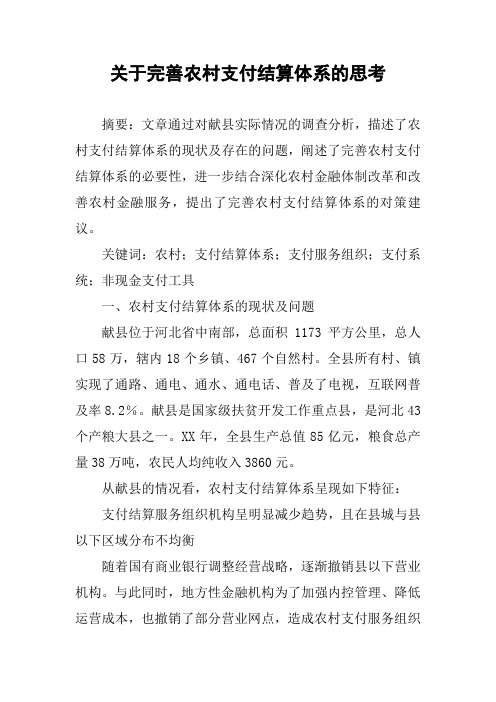 关于完善农村支付结算体系的思考