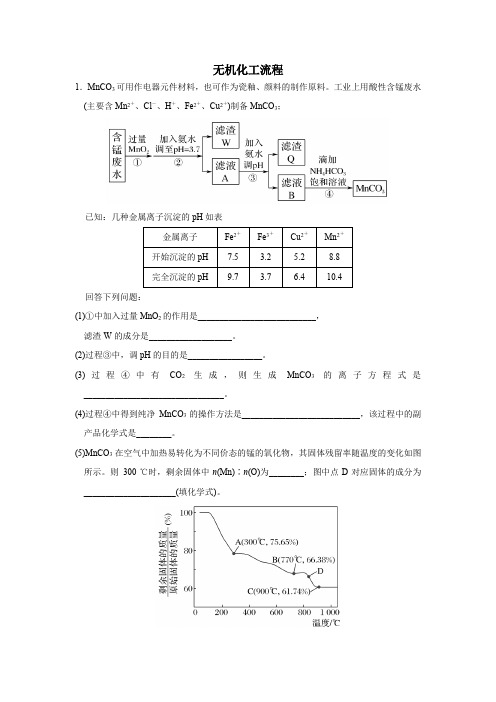 2021届高考化学一轮复习无机化工流程作业