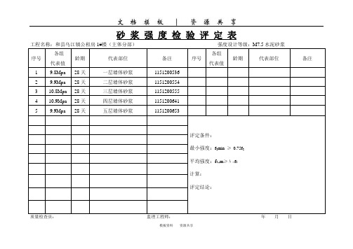 文档：砂浆强度评定表