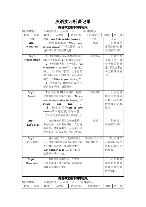 英语课堂教学观摩记录