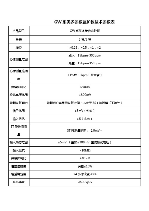 监护仪技术参数表