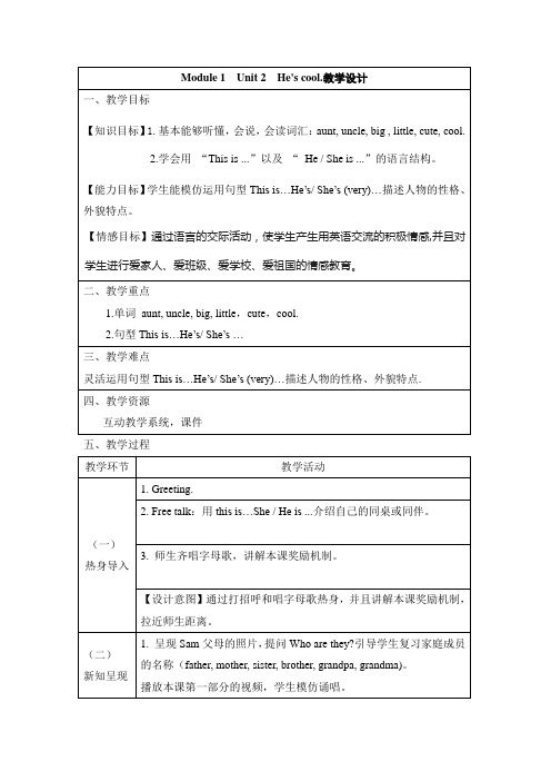 四年级英语教案 Unit 2 He's cool.-全国优质课一等奖
