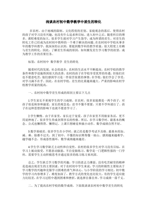 浅谈农村初中数学教学中差生的转化