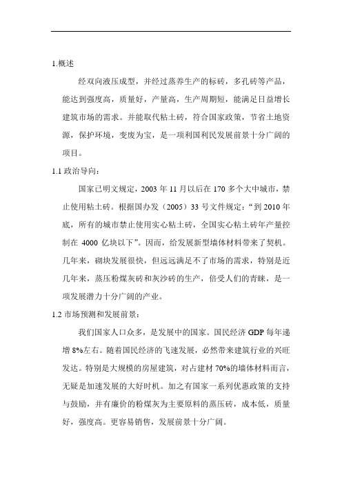 600T粉煤灰蒸压砖全自动生产线可行性分析报告 (精品)