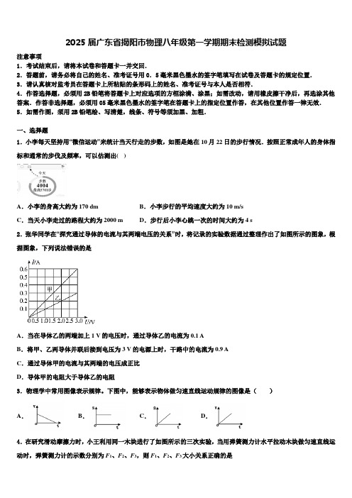 2025届广东省揭阳市物理八年级第一学期期末检测模拟试题含解析