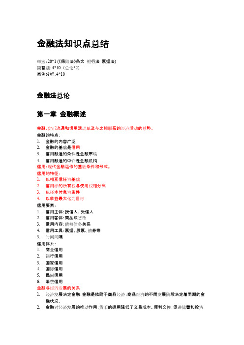 金融法知识点总结(有重点)