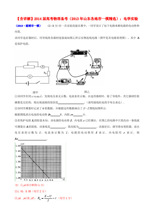 山东省各地市高考物理 一模精选试题 电学实验