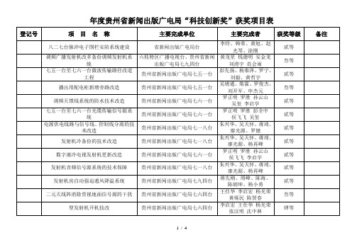 年度贵州省新闻出版广电局科技创新奖获奖项目表