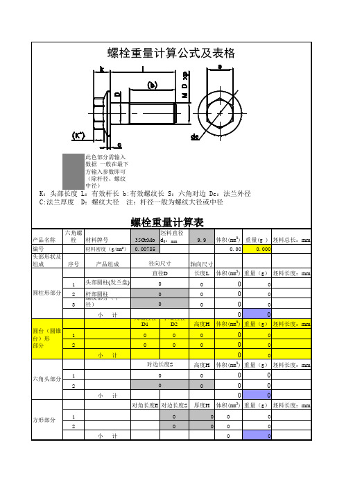 六角头及六角法兰螺栓纯重量计算