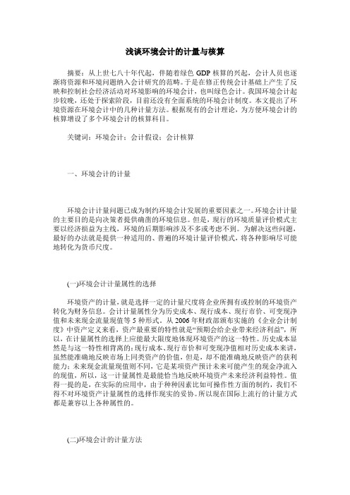 浅谈环境会计的计量与核算