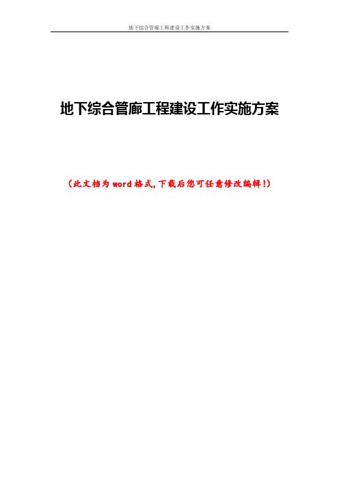 地下综合管廊工程建设工作实施方案