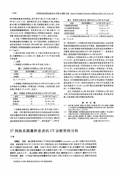 27例肠系膜囊肿患者的CT诊断资料分析