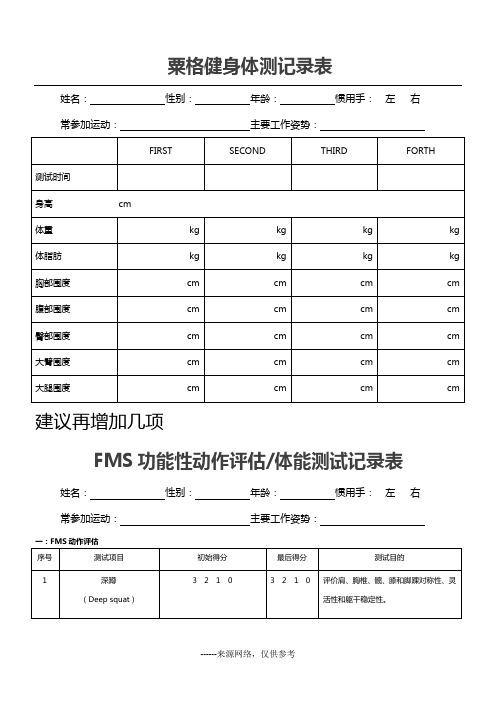 粟格健身体测记录表