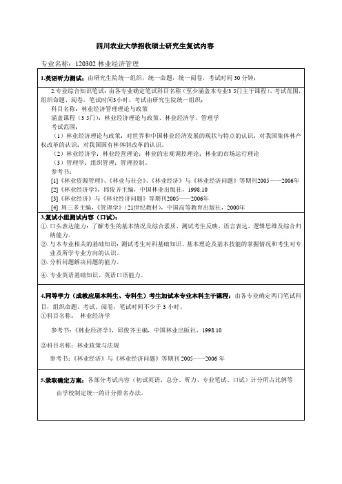 林业经济管理- 四川农业大学2006年招收硕士研究生复试方案.