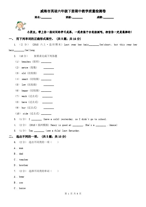 威海市英语六年级下册期中教学质量检测卷