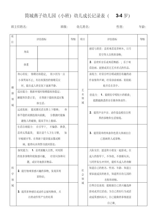 幼儿成长记录表小班(1)