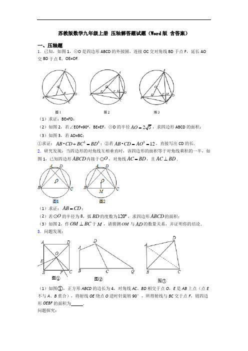 苏教版数学九年级上册 压轴解答题试题(Word版 含答案)