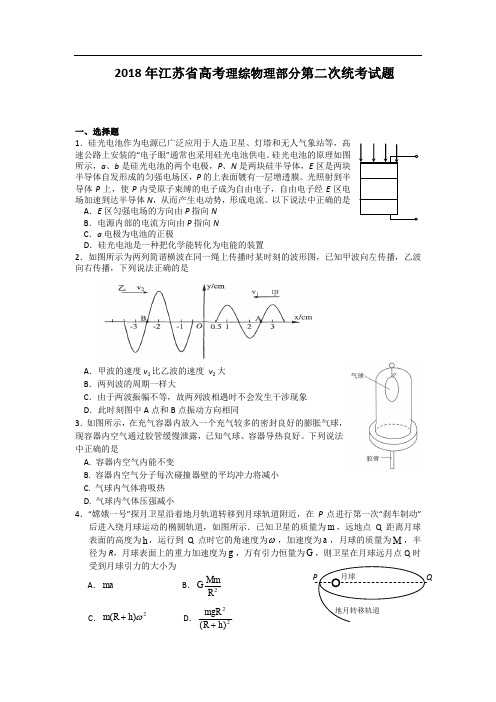 2018年江苏省高考理综物理部分第二次统考试题 (1)