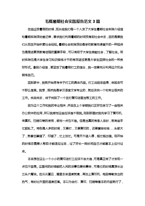 毛概暑期社会实践报告范文3篇