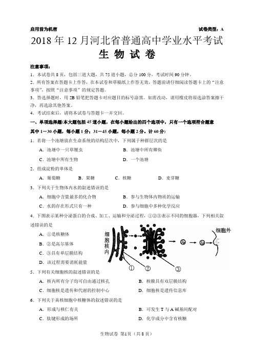 2018年12月河北省普通高中学业水平考试生物试卷