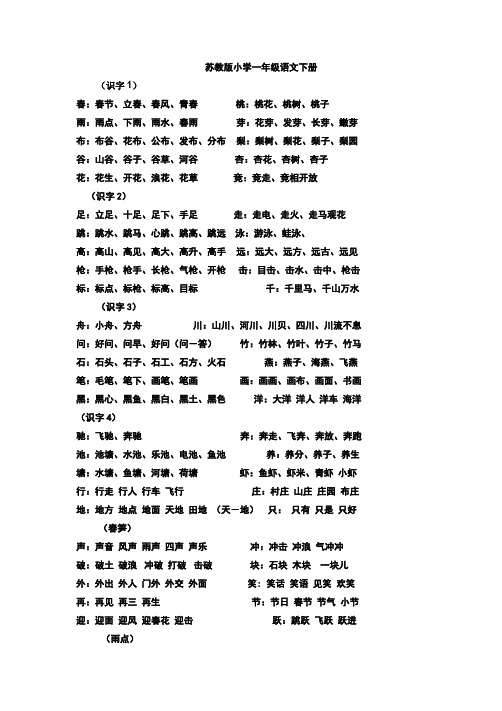 苏教版小学一年级语文下册生字表组词(7页)