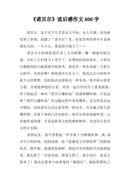 《诺贝尔》读后感作文600字