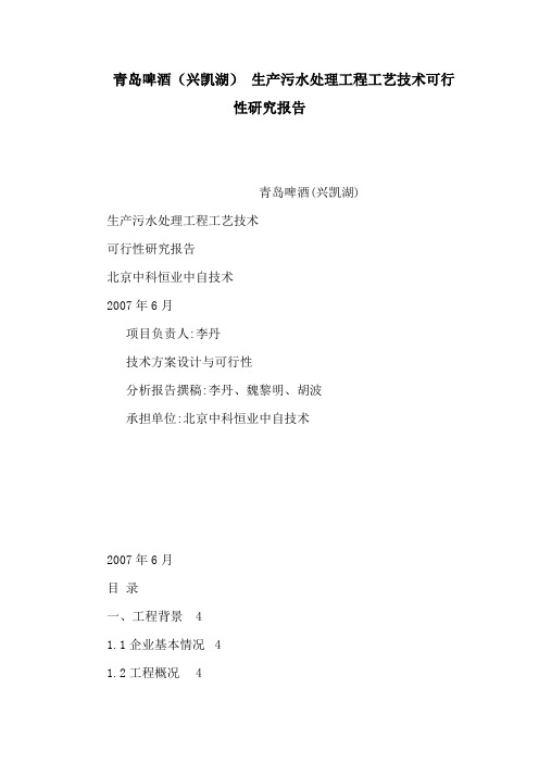 青岛啤酒(兴凯湖)有限公司生产污水处理工程工艺技术可行性研究报告(可编辑)