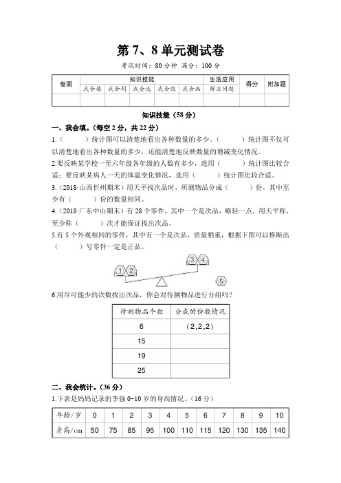 人教新课标五年级下册数学第7、8单元测试卷