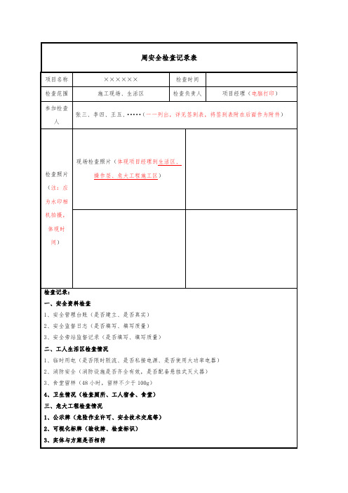 项目安全生产周检查记录模板