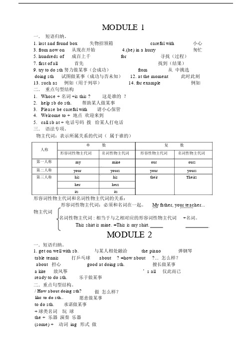 外研版七年级的英语下册期末复习资料全.doc