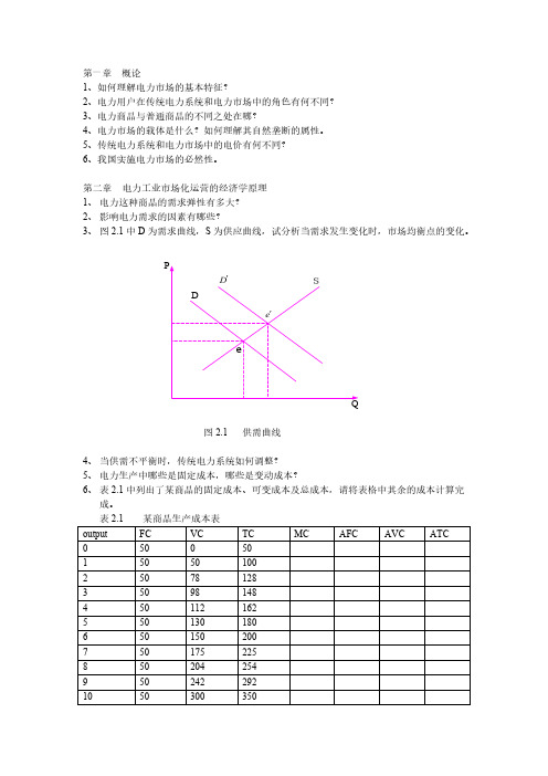 【免费下载】电力市场习题集