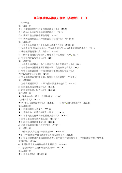 江苏省东海县南辰中学九年级政治全册 复习提纲 苏教版 