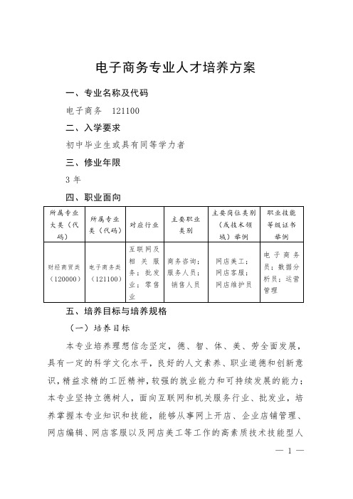 电子商务专业人才培养方案