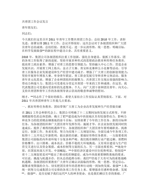 共青团工作会议发言