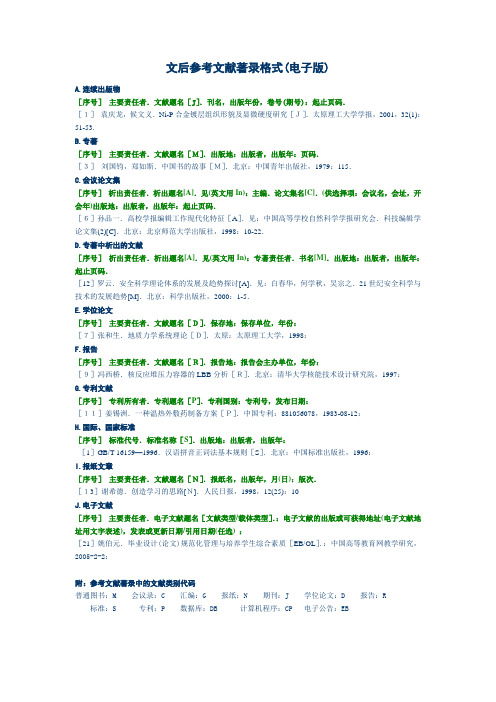 文后参考文献著录格式(电子版)
