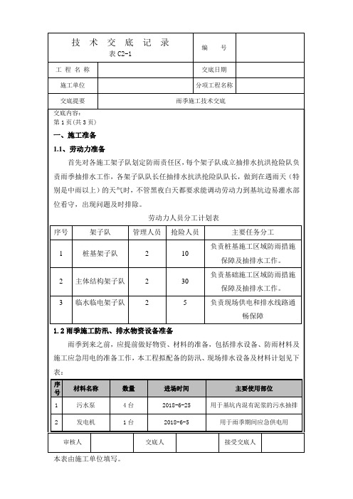 雨季 施工技术交底
