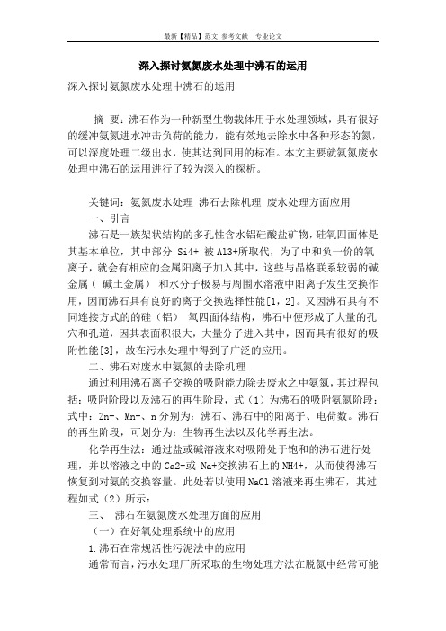 深入探讨氨氮废水处理中沸石的运用