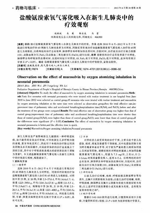 盐酸氨溴索氧气雾化吸入在新生儿肺炎中的疗效观察
