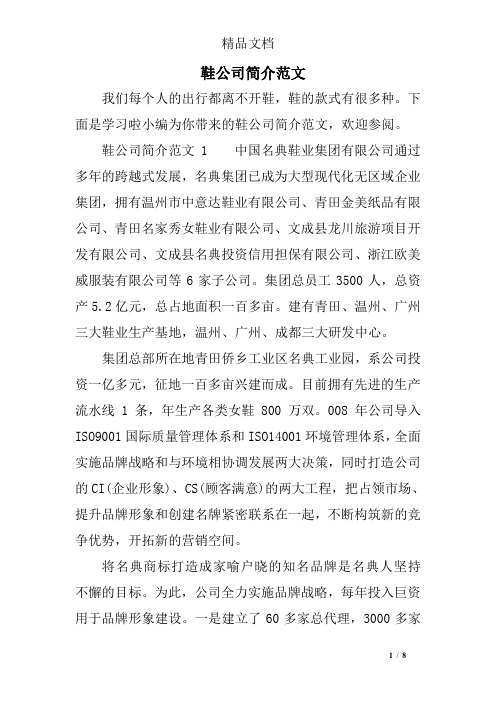鞋公司简介范文
