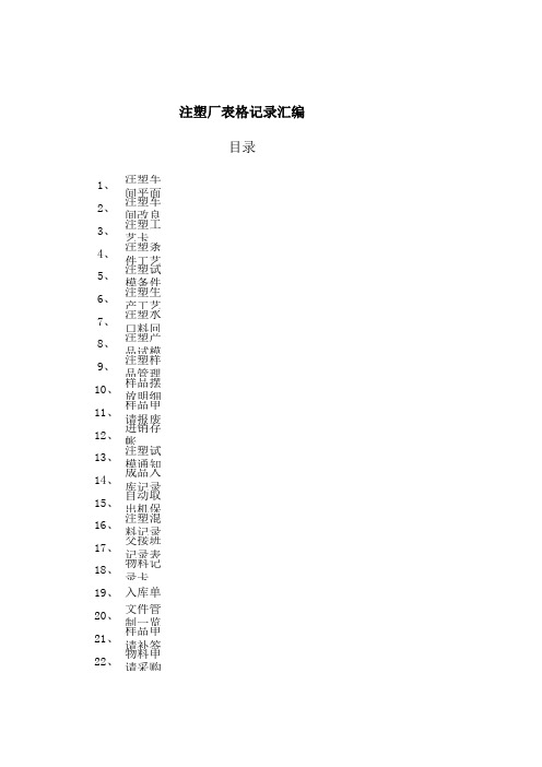 注塑厂表格记录汇编