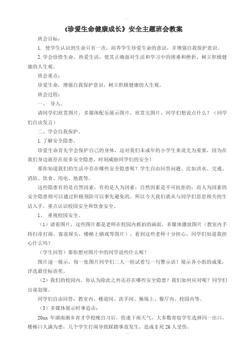 《珍爱生命健康成长》安全主题教案
