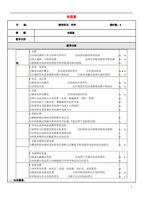 浙江省中考科学(物理部分)复习讲义 专题8 电现象