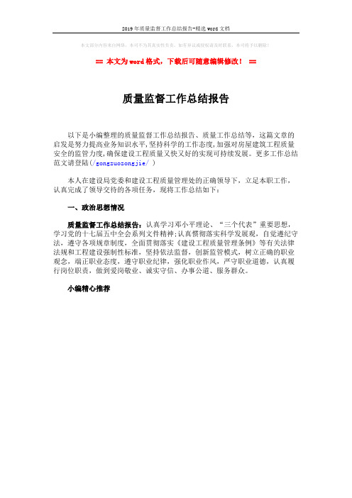 2019年质量监督工作总结报告-精选word文档 (1页)