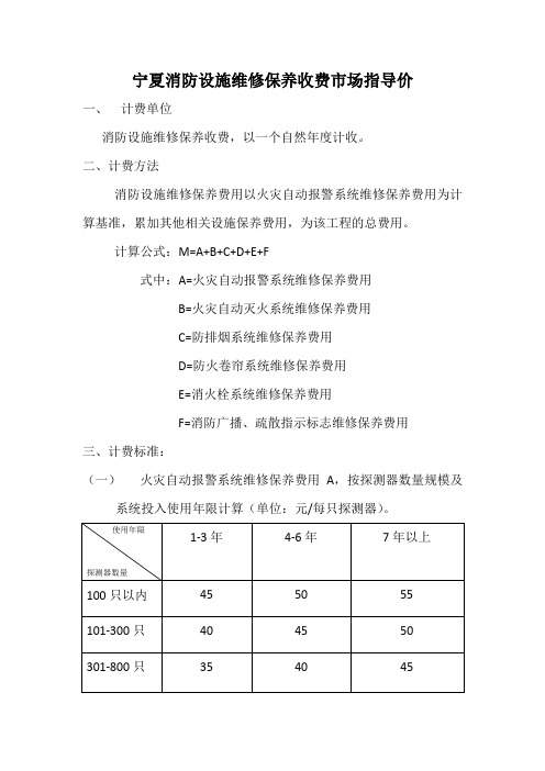 宁夏消防设施维修保养收费市场指导价
