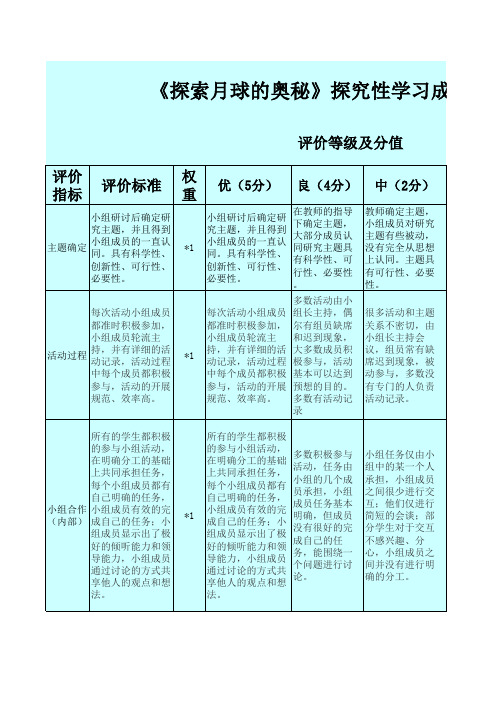 探究性学习成果评价量规