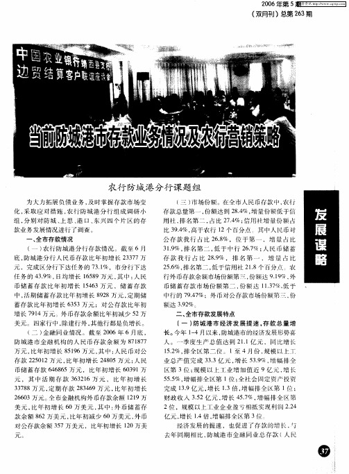 当前防城港市存款业务情况及农行营销策略